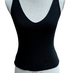 BRANDY MELVILLE 💙 JOHN GALT Black Ribbed Sweater V - front and back tank top